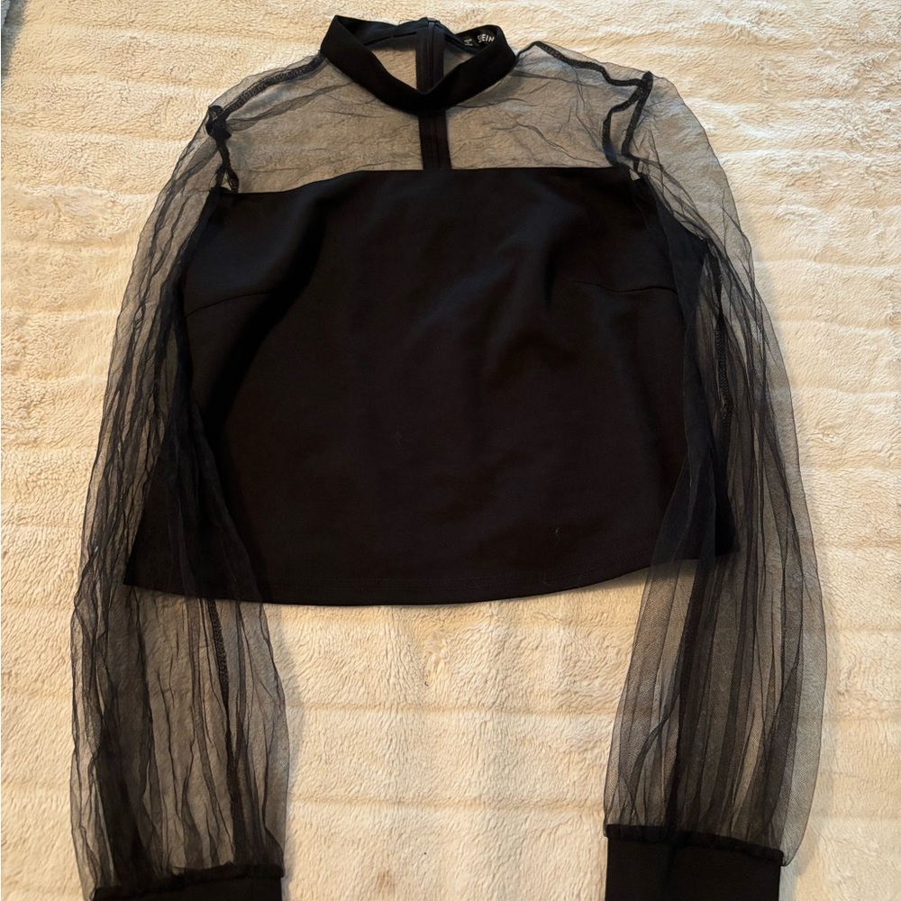 SHEIN balloon mesh sleeved crop top
